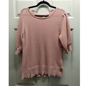 Terra & Sky Size 1X (Fits Like LARGE) Pink Knit Eyelet Elbow Sleeve Sweater Top